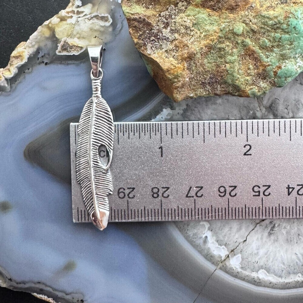 Sterling Silver Southwestern Style Feather Unisex Pendant - Picture 9 of 10
